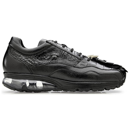 Belvedere Men’s Genuine Caiman Crocodile and Calf Black Sneaker - Rex