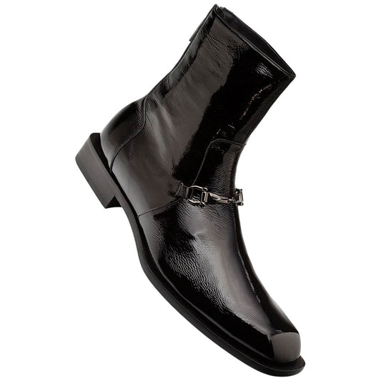 Buscemi Hi-Shine Square Toe Ornament Black Boot | Mezlan Dress Boot for Men