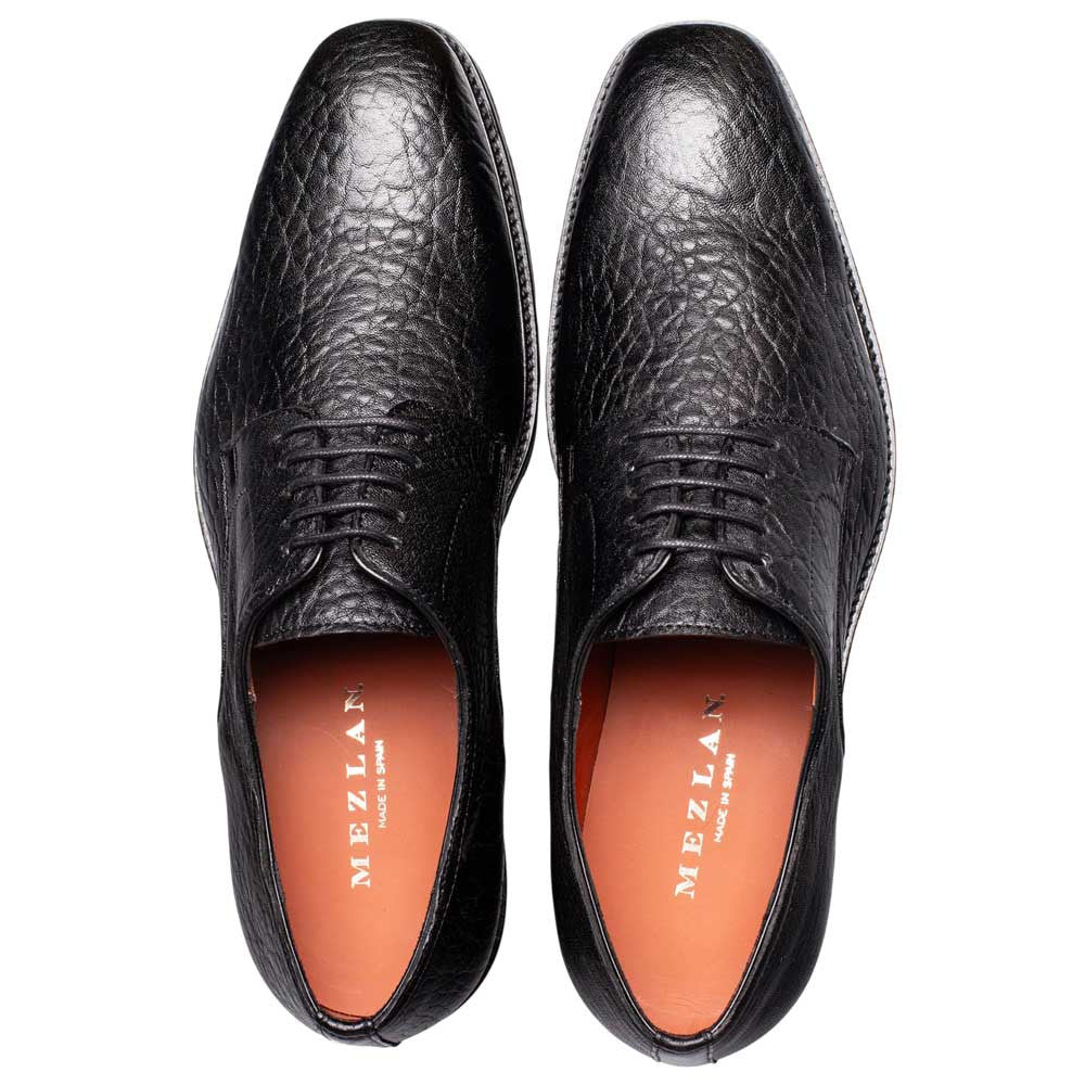 Mezlan Aspen Pebbled Leather Derby - Men's Black Lambskin Derby with Lug Sole