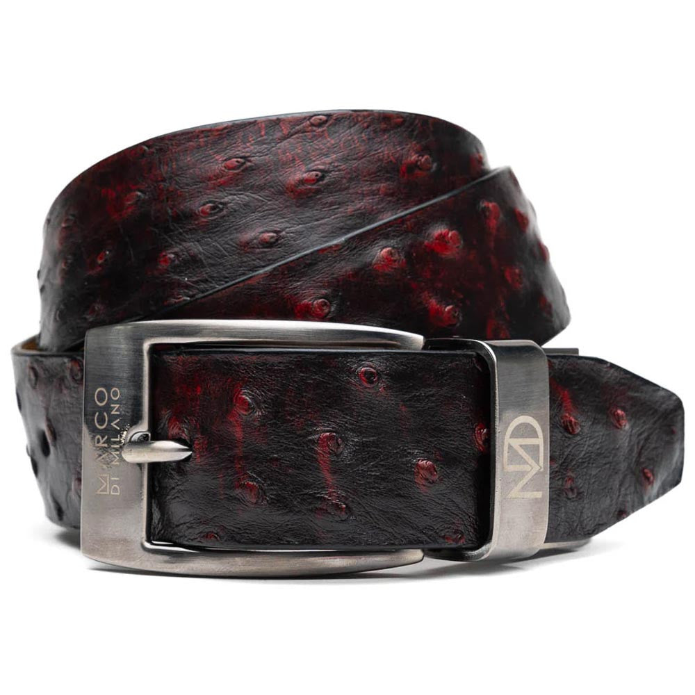 Domenico Men’s Genuine Exotic Ostrich Belts With Brushed Chrome Buckle | Marco Di Milano Exotic Belt in Cherry