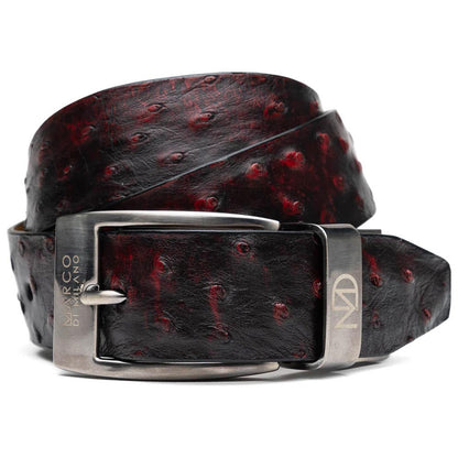 Domenico Men’s Genuine Exotic Ostrich Belts With Brushed Chrome Buckle | Marco Di Milano Exotic Belt in Cherry