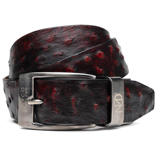 Domenico Men’s Genuine Exotic Ostrich Belts With Brushed Chrome Buckle | Marco Di Milano Exotic Belt in Cherry