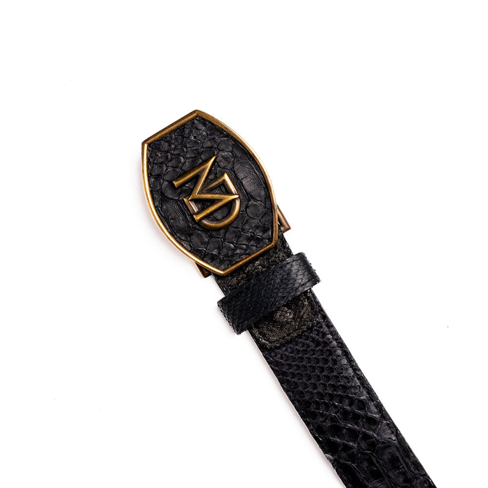 Arkansas Genuine Python Skin Western Belt in Black with Antique Western Buckle | Marco Di Milano Exotic Belt