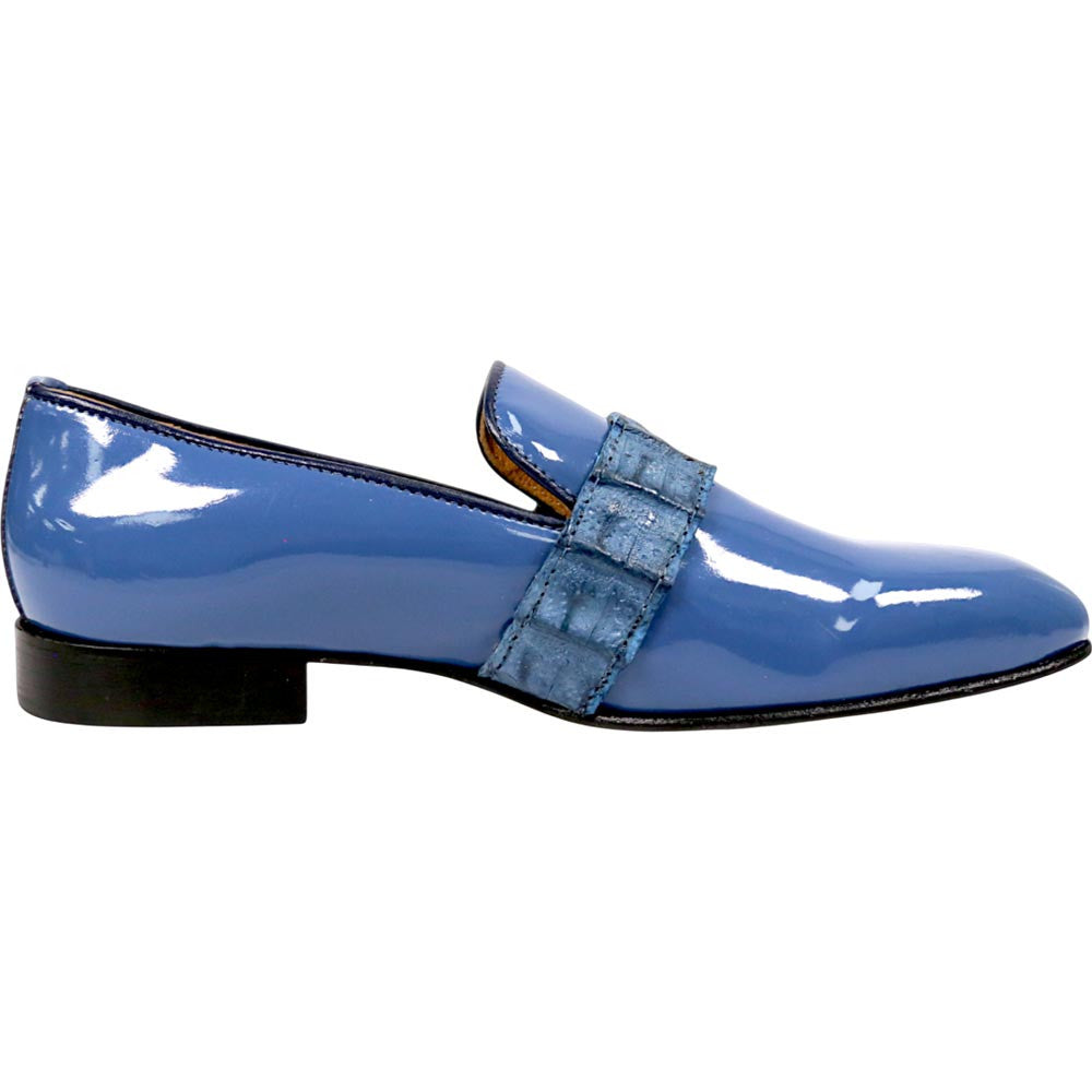 Mauri Elegante Men's Caribbean Blue Exotic Hornback / Patent Leather Slip-On Loafer