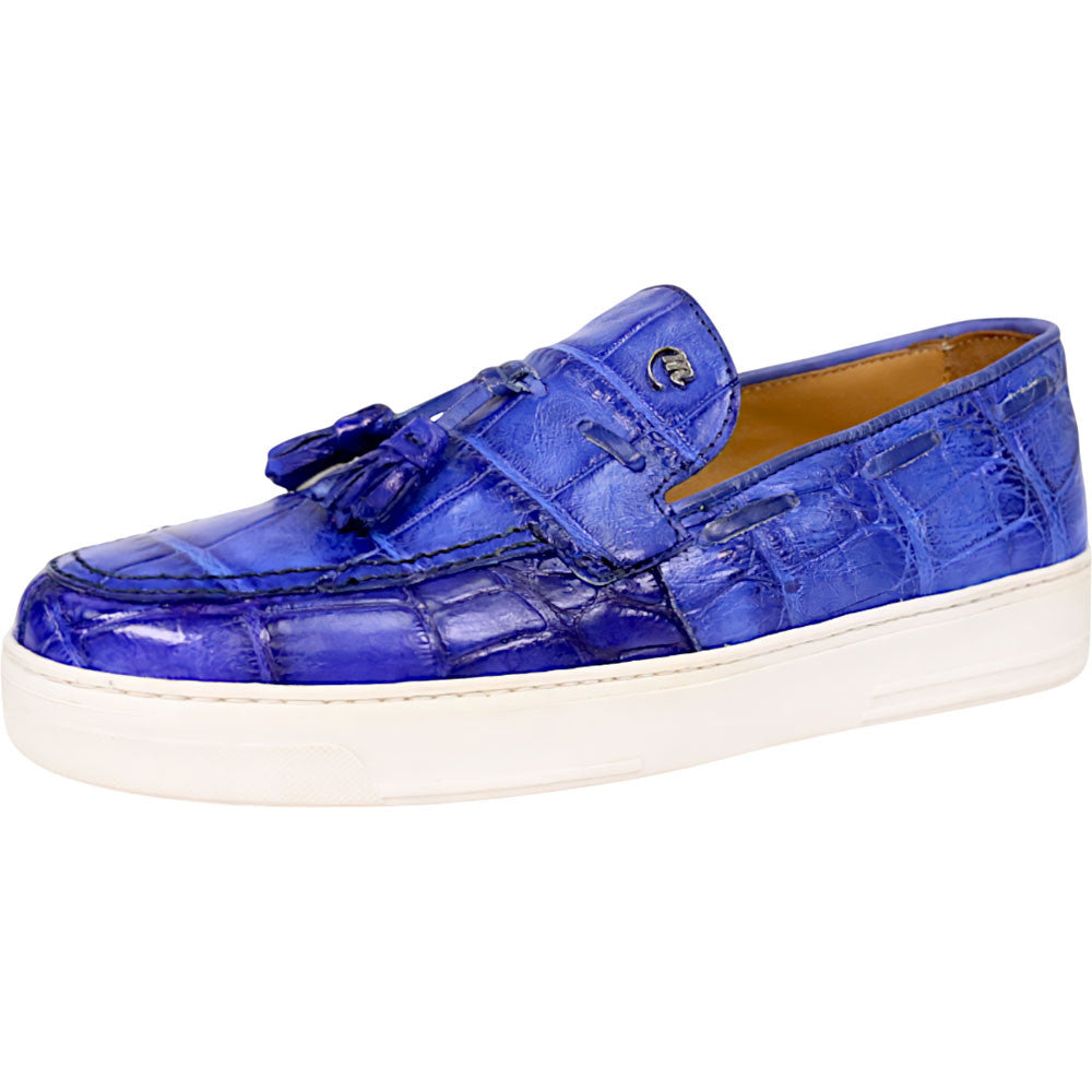 Mauri Chill Men's Royal Blue Exotic Alligator / Nappa Leather Slip-On Tassels Sneaker