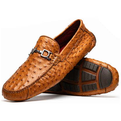 Bolonia Men’s Brandy Genuine Ostrich Horse-Bit Driver Loafers | Marco Di Milano