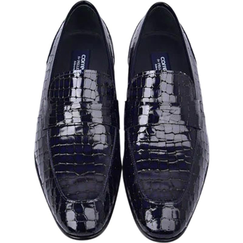 Corrente Men’s Crocodile Embossed Dark Navy Almond Toe Loafer