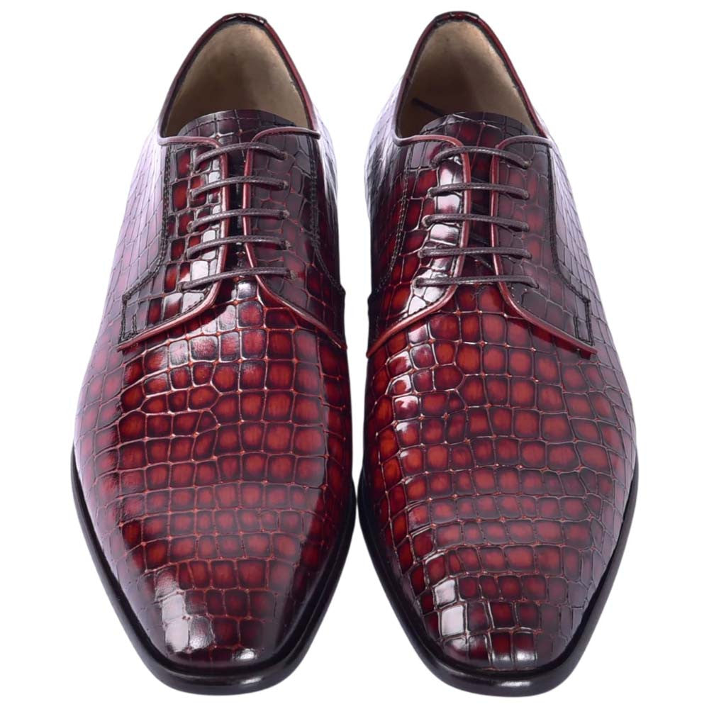 Corrente Men's Croco-Print Calfskin Derby - Tan