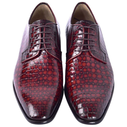 Corrente Men's Croco-Print Calfskin Derby - Tan