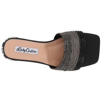 Lady Couture Women's Amazing Black Multi Color Rhinestone Strap Slide Sandals