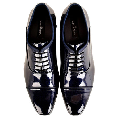 Corrente Men's Patent Leather Cap-Toe Oxford - Navy