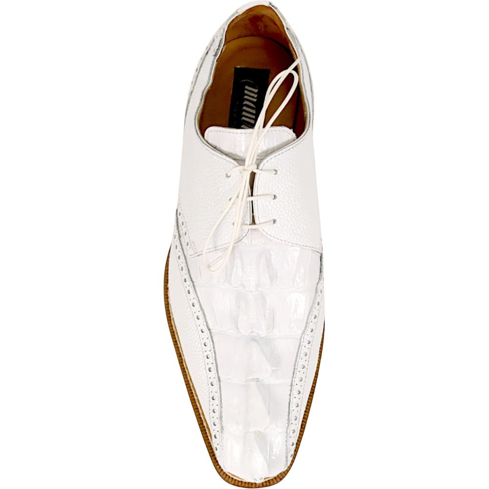 Mauri Don Men's White Exotic Hornback Tail / Pebble Grain Leather Derby Shoes