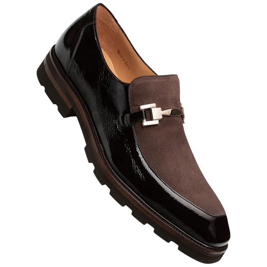 Valone Hi-Shine/Suede Lug Brown Slip On | Mezlan Dress Loafers for Men