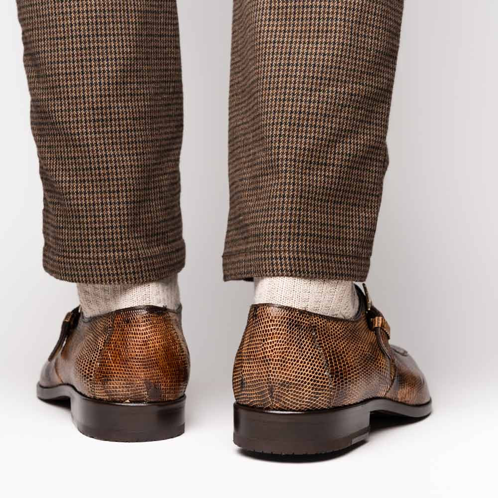 Toluca Genuine Crocodile and Lizard Skin Monk Strap | Marco Di Milano Exotic Dress Shoes in Rustic Orix