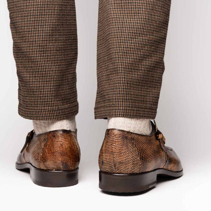 Toluca Genuine Crocodile and Lizard Skin Monk Strap | Marco Di Milano Exotic Dress Shoes in Rustic Orix