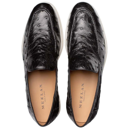 Mezlan of Spain Men’s Marmi Ostrich Flex Black Round Toe Casual Moccasin Loafer