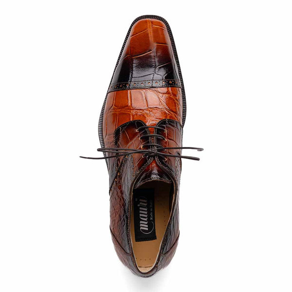 Mauri Men's Flawless Cognac Full Alligator Cap Toe Derby Dress Shoes