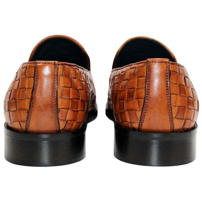 DUCA Tirrenea Cognac Men's Italian Woven Leather Tassel Loafers