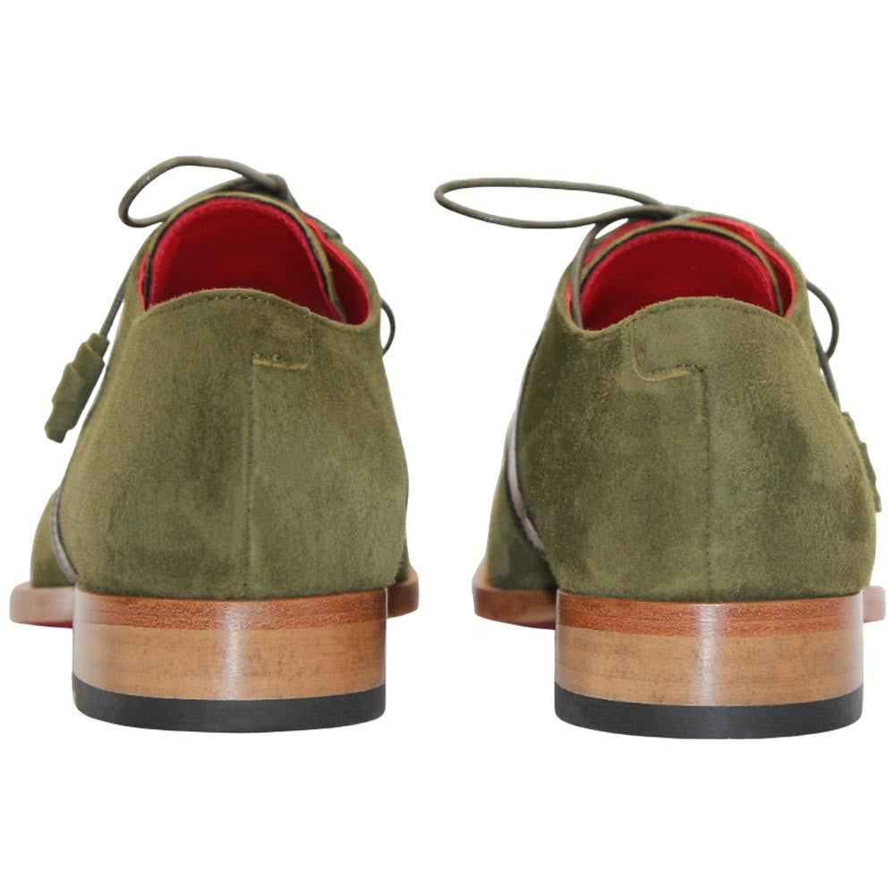 Fennix of Italy Alligator Skin & Suede LANDON Olive Trendy Shoes (USA Men Size)