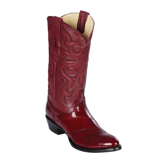 Los Altos Burgundy Genuine Eelskin Round Toe Boots