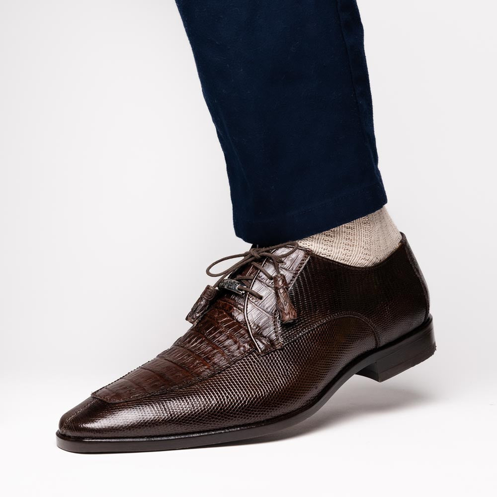 Merida Genuine Caiman and Lizard Skin Brown Dress Derby | Marco Di Milano