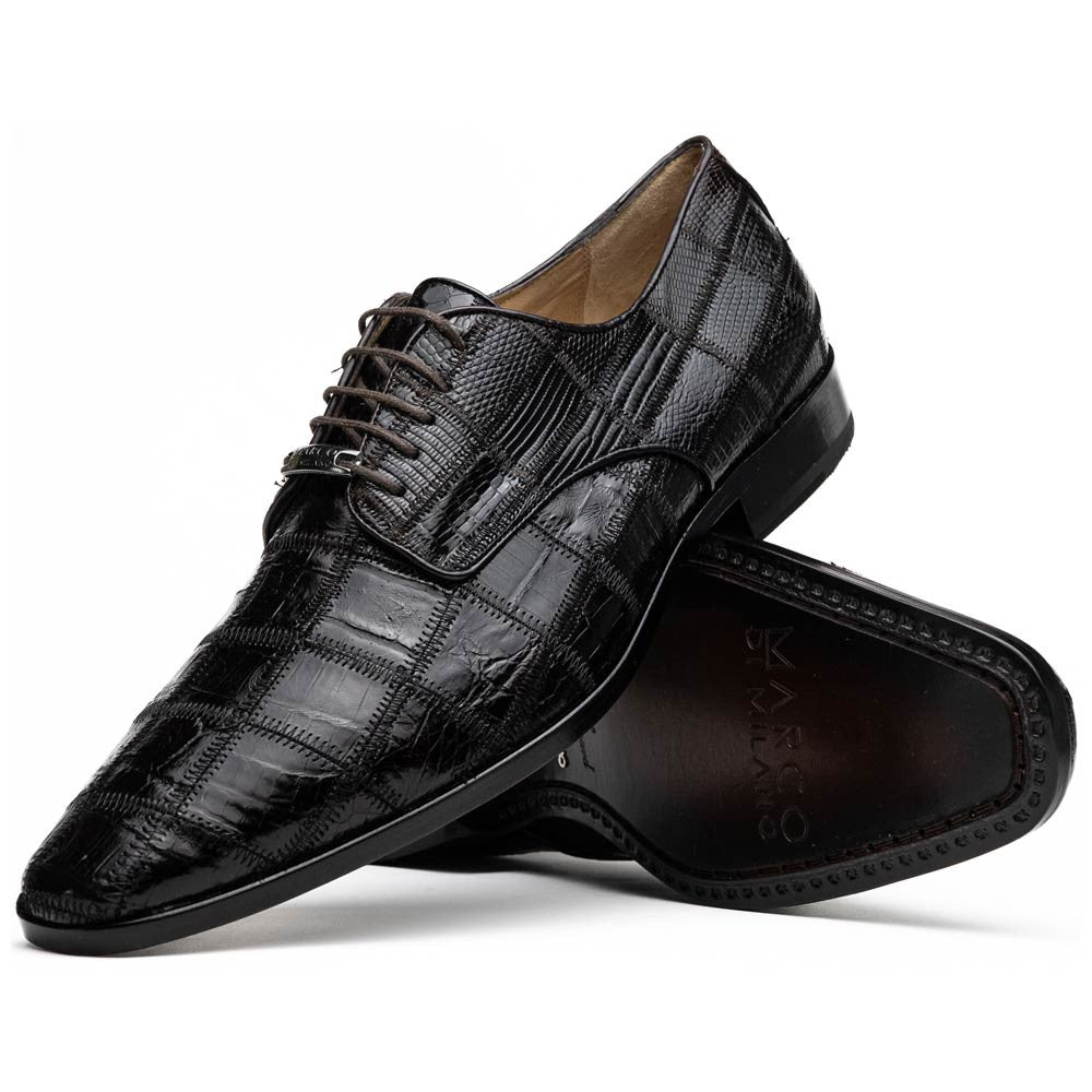 Pissa Brown Men’s Genuine Crocodile and Lizard Skin Patchwork Derby