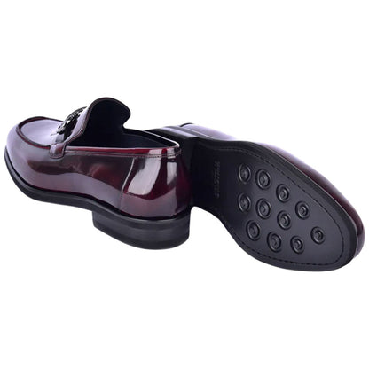 Men’s Glossy Finish Dark Burgundy Low Cut Buckle Round Toe Loafer By Corrente