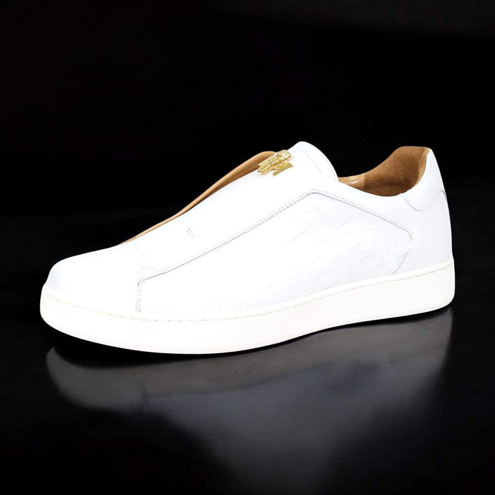 Mauri Regata Men's White Exotic Crocodile / Nappa Leather Slip-On Sneaker