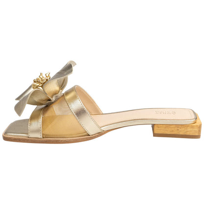 Lady Couture Women's Blossom Gold Leather Slide Sandals