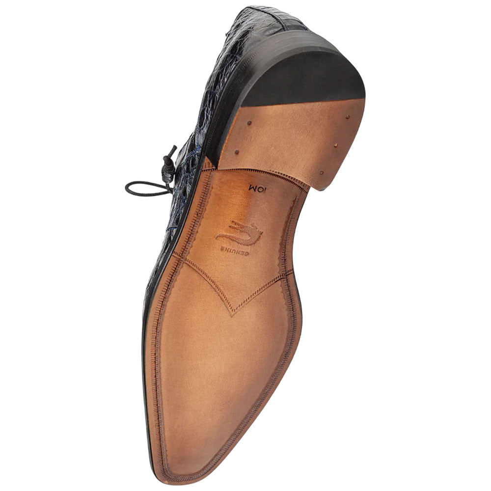 Mezlan Riverside Crocodile Skin Cap Toe Blue Derby Lace Up Shoes