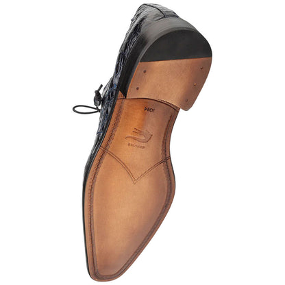 Mezlan Riverside Crocodile Skin Cap Toe Blue Derby Lace Up Shoes