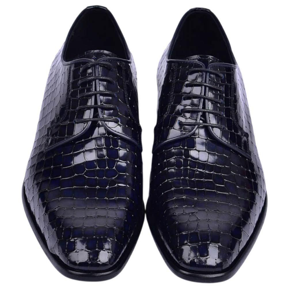 Corrente Men's Croco-Print Calfskin Derby - Navy