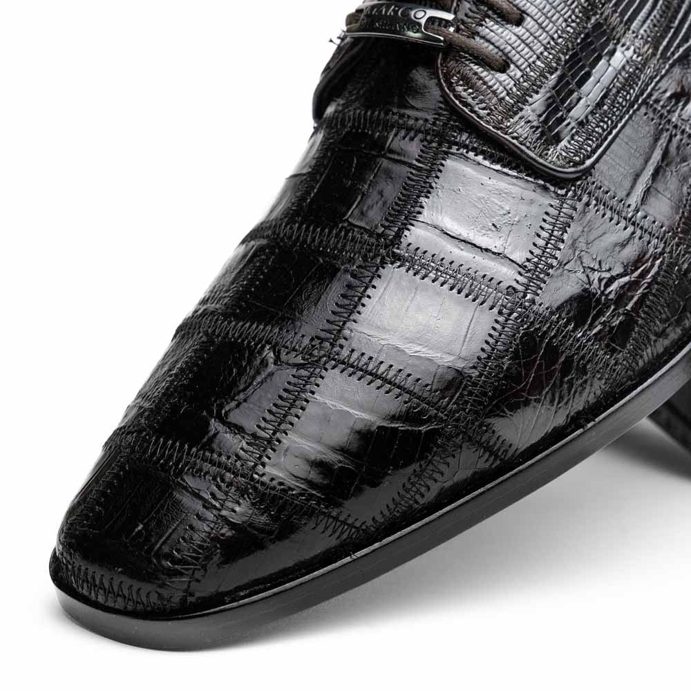 Pissa Brown Men’s Genuine Crocodile and Lizard Skin Patchwork Derby