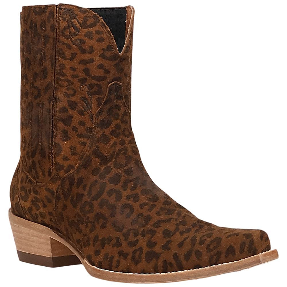 Dan Post Feral Women's Leopard Suede Leather Western Bootie - 7" Shaft, Snip Toe