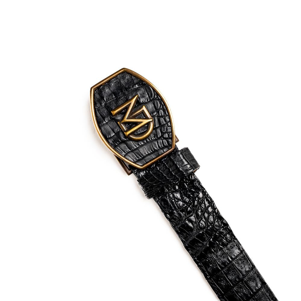 Marlboro Genuine Hornback Caiman Skin Belt in Black with Antique Western Buckle | Marco Di Milano Exotic Belt
