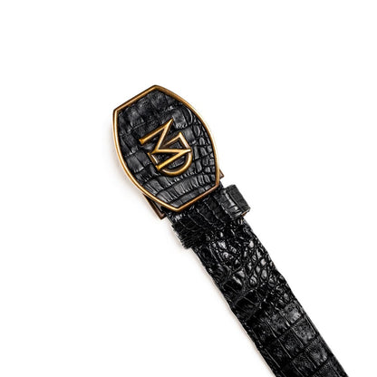 Marlboro Genuine Hornback Caiman Skin Belt in Black with Antique Western Buckle | Marco Di Milano Exotic Belt