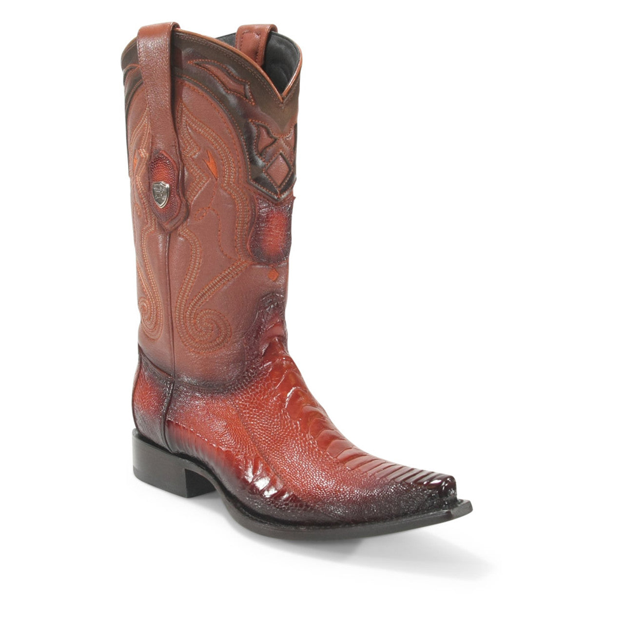 Wild West Cognac Ostrich Leg Snip Toe Boots