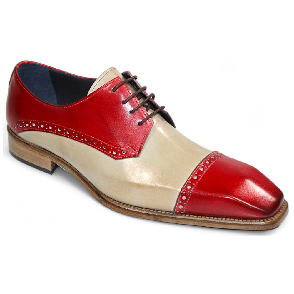 Duca Lombardi Men's Red/Beige Calf-Skin Leather Oxfords Shoes