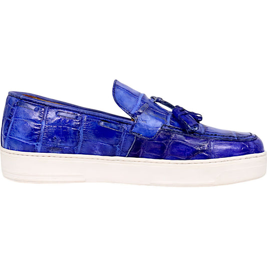 Mauri Chill Men's Royal Blue Exotic Alligator / Nappa Leather Slip-On Tassels Sneaker