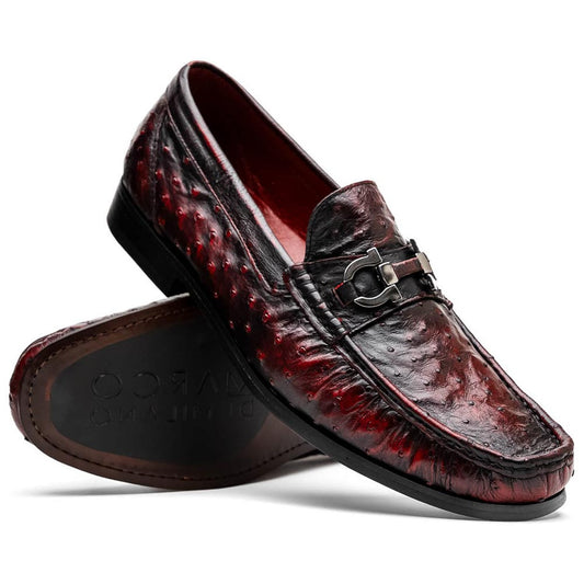 Ferrioni Black Cherry Genuine Ostrich Moc Toe Bit Loafers | MARCO DI MILANO