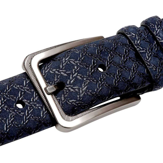 Mezlan Men's Printed Suede and Calf Trim Belt in Blue