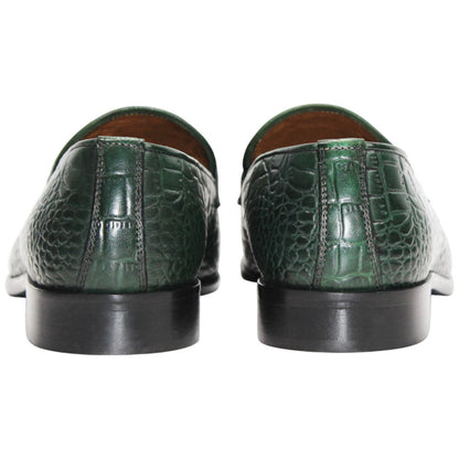 Duca Vasto Men's Green Croco Print Leather Loafers