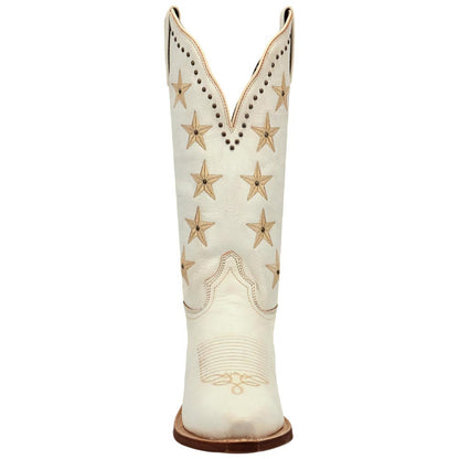 Laredo Serenade Women's White Leather Western Boot - Star Stitch Snip Toe Cowgirl Boot