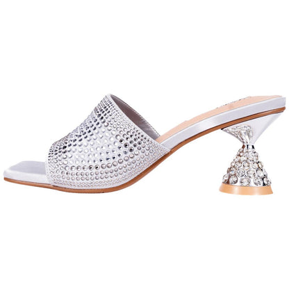 Lady Couture Fontana Women's Silver Block Heel Wide Vamp Mules