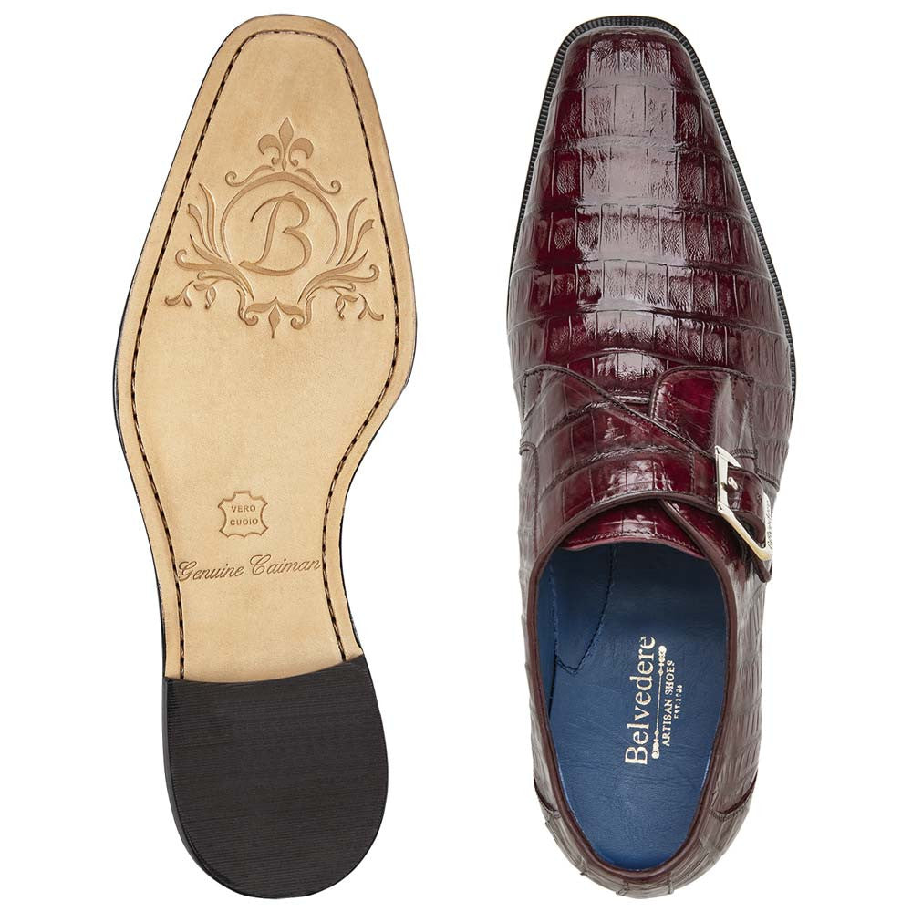 Belvedere Angelo Genuine Caiman Crocodile Skin Monk Strap Shoes (USA Men Size)
