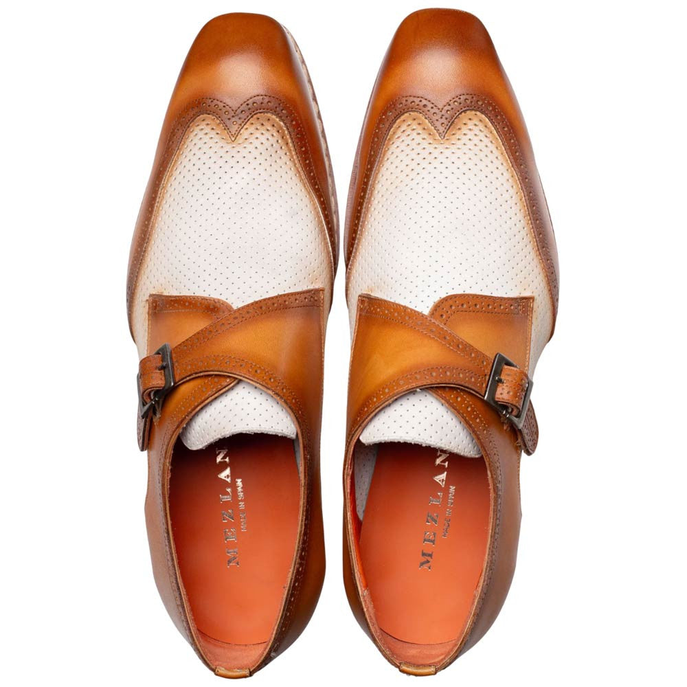 Mezlan Men’s Wingtip Spectator Monk Strap Camel/Bone Two-Tone Dress Shoes