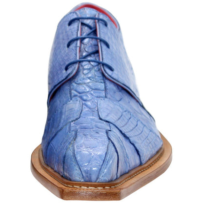 Genuine Alligator & Lizard Skin KINGSTON Blue Trendy Derby Shoes by Fennix of Italy