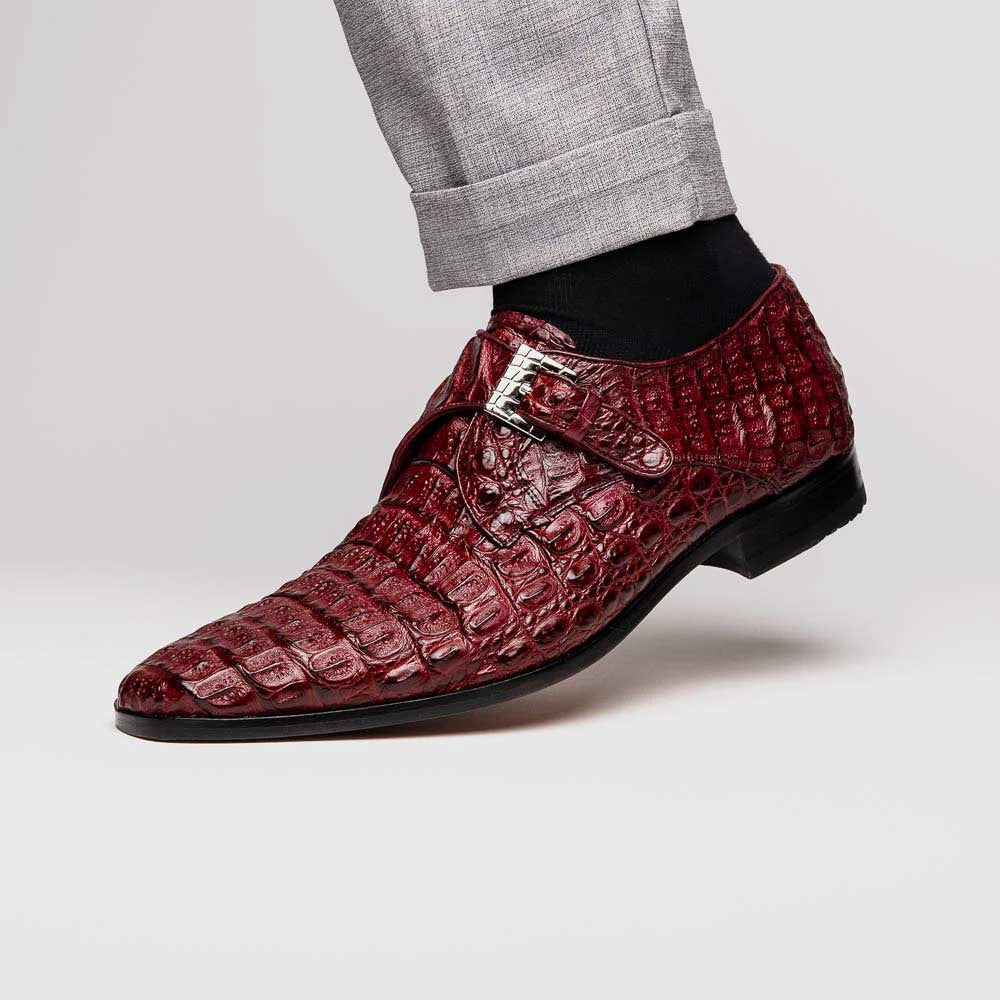Luigi Wine Men’s Genuine Caiman Crocodile Dress Monk Strap | Marco Di Milano