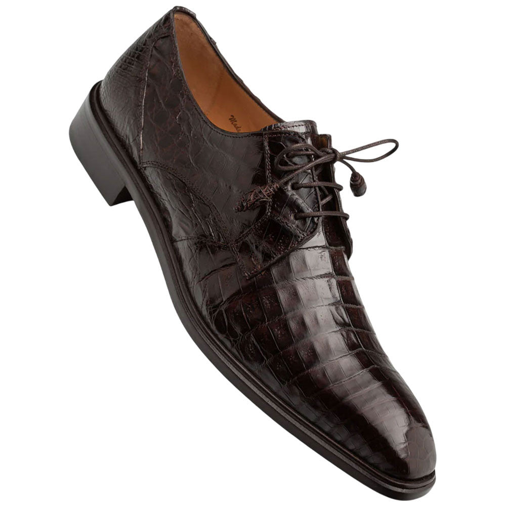Mezlan Riverside Crocodile Skin Cap Toe Brown Derby Lace Up Shoes