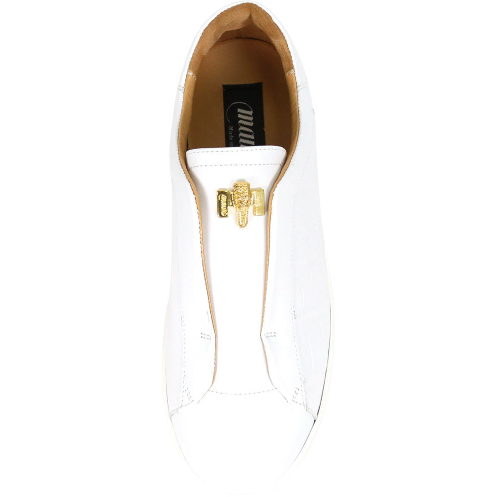 Mauri Regata Men's White Exotic Crocodile / Nappa Leather Slip-On Sneaker